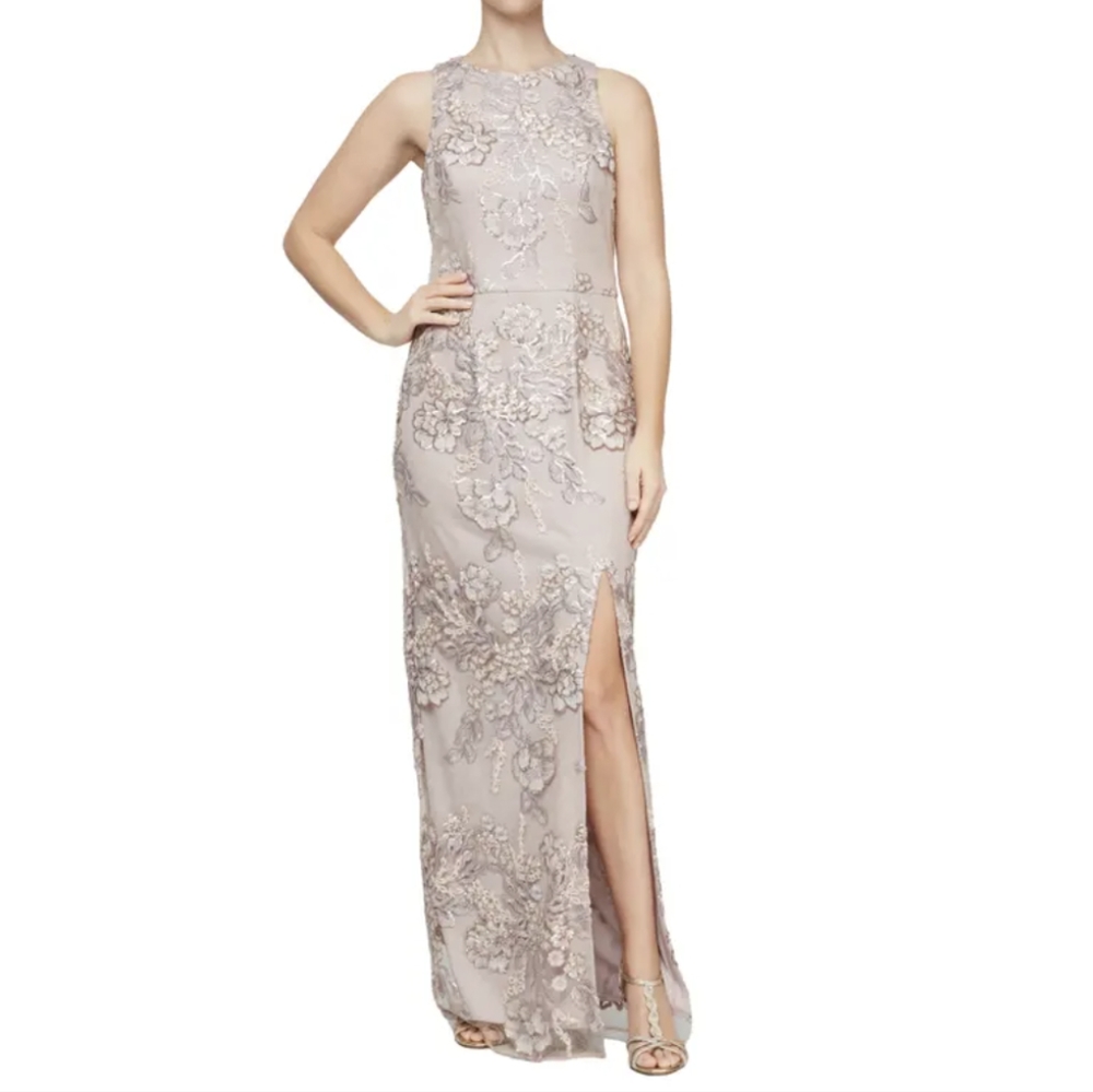 Alex & Eve Embroidered Sequin Column Gown in Blush
